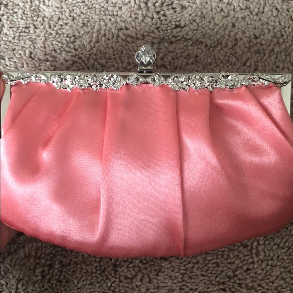 Coral satin clutch